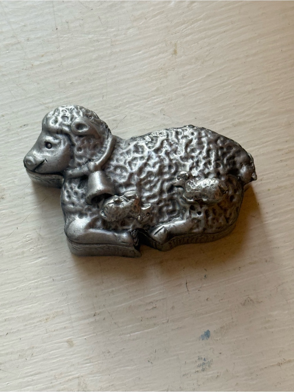 Vtg Torino Pewter Sheep Trinket Box Jewelry Set